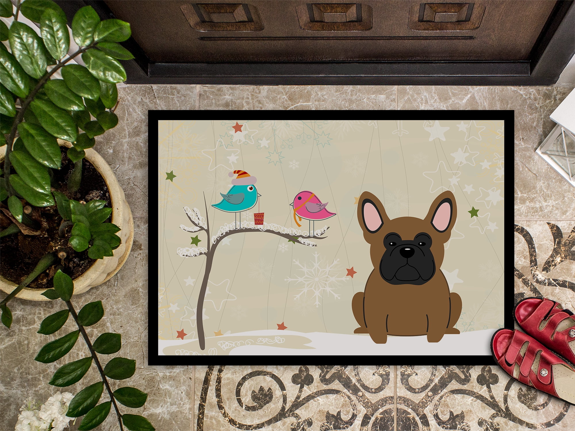 Christmas Presents between Friends French Bulldog Brown Door Mat