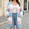 thumbnail image 2 of CaComMARK PI Women's Long Cardigan Sweaters Soft Open Front Oversized Colorblock Sweater with Pocket Blue, 2 of 7