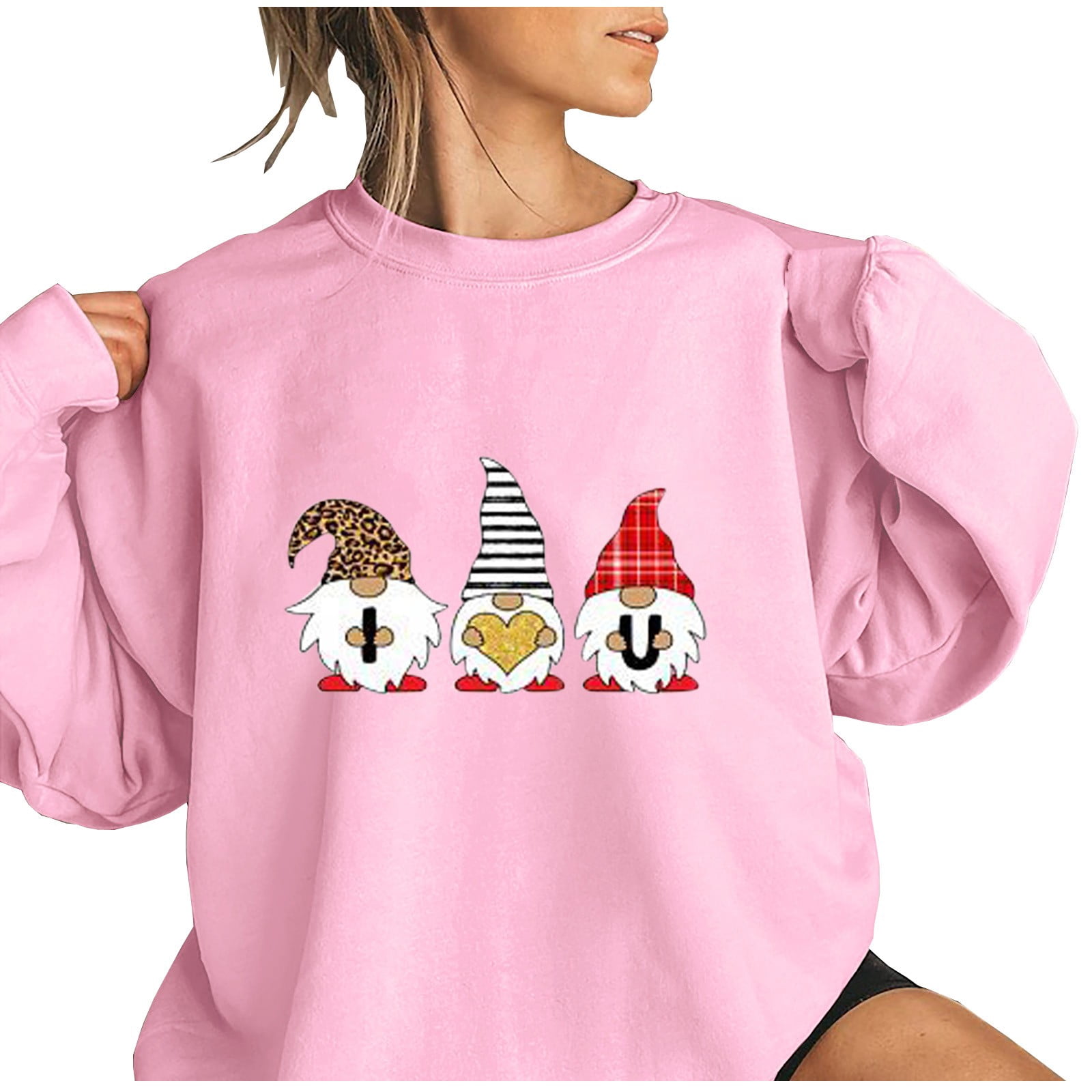 Wesracia Women's Valentine's Day Long Sleeve Top Casual Cute Printed Round Neck Pullover Sweater Women's Pullover Womens Hoodies Sweatshirts Clothing