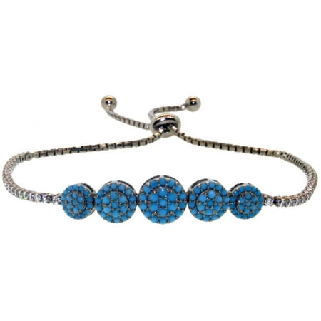 Pori Jewelers Blue CZ 18kt Black Rhodium-Plated Sterling Silver Multi-Circle Friendship Bolo Adjustable Bracelet