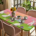 thumbnail image 3 of Happy Easter Table Cloths for 5 Foot Rectangle Tables, Rabbits Eggs Spring Daisy Floral Grass Pink Patio Waterproof Elastic Fitted Tablecloths, Washable Rectangular Table Cover for Camping, 3 of 8