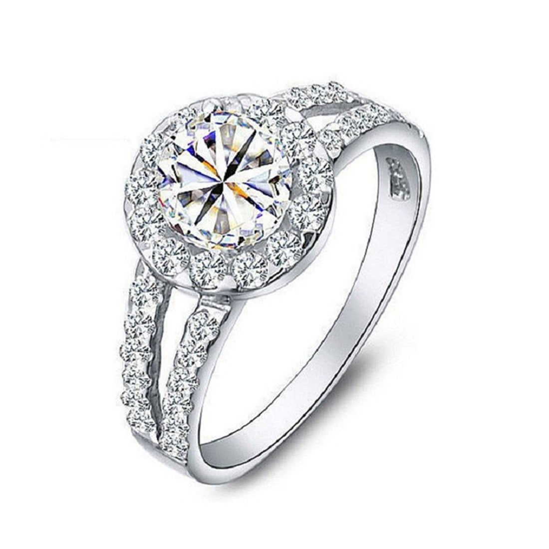 Uloveido White Cubic Zirconia 2-Row Round-Cut Eternity Band Ring Silver Color Unique Bridal Jewelry J510 (White,size 5)