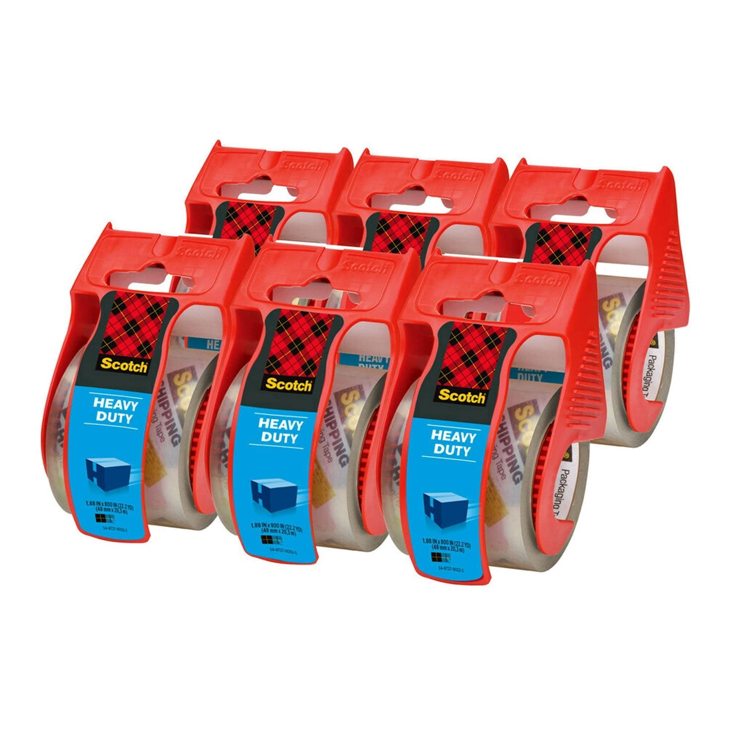 Scotch Heavy Duty Shipping Packaging Tape Dispensers, 1.88' x 27.7 yd, 6 Pack