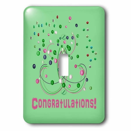 - 3dRose Abstract with Balls and Curved Lines, Green and Pink, Congratulations, 2 Plug Outlet Cover