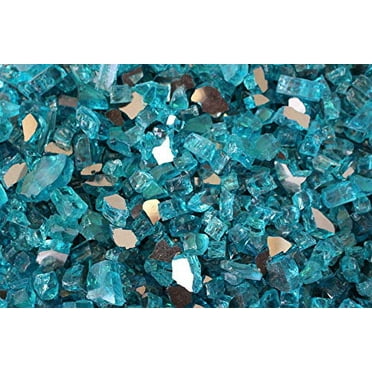 Vibrant Luster 1/2" Tahitian Teal Blue Medium - (10 Pound Bag) Reflective Fire Glass for Fireplace and Fire Pit