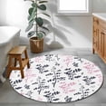 thumbnail image 3 of Round Area Rug 4 Ft, Grey Pink Botanical Washable Non-Slip Circle Carpet for Living Room/Bedroom, Watercolor Spring Floral Summer Leaf Low-Profile Crawling Mats Collection Rugs for Indoor, 3 of 8