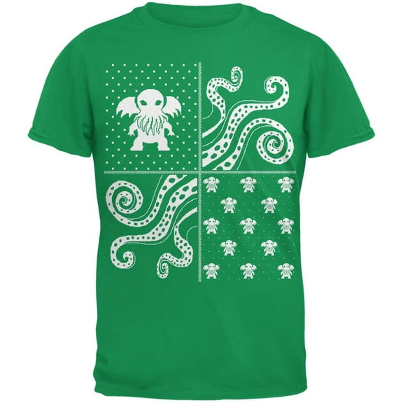 Cthulhu Lovecraft Dimensions Ugly Christmas Sweater Green Adult T-Shirt - X-Large