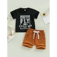 thumbnail image 3 of Infant Baby Boys Clothes Sets Outfits 6M 12M 18M 24M 3Y Letter Print Short Sleeve T-Shirt and Stretch Casual Rolled Shorts Set, 3 of 10