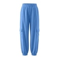 thumbnail image 4 of Amidoa Boys Cotton Linen Cargo Pants- Elastic waist Relaxed Fit Casual Lightweight Summer Joggers Light Blue Size 6, 4 of 5