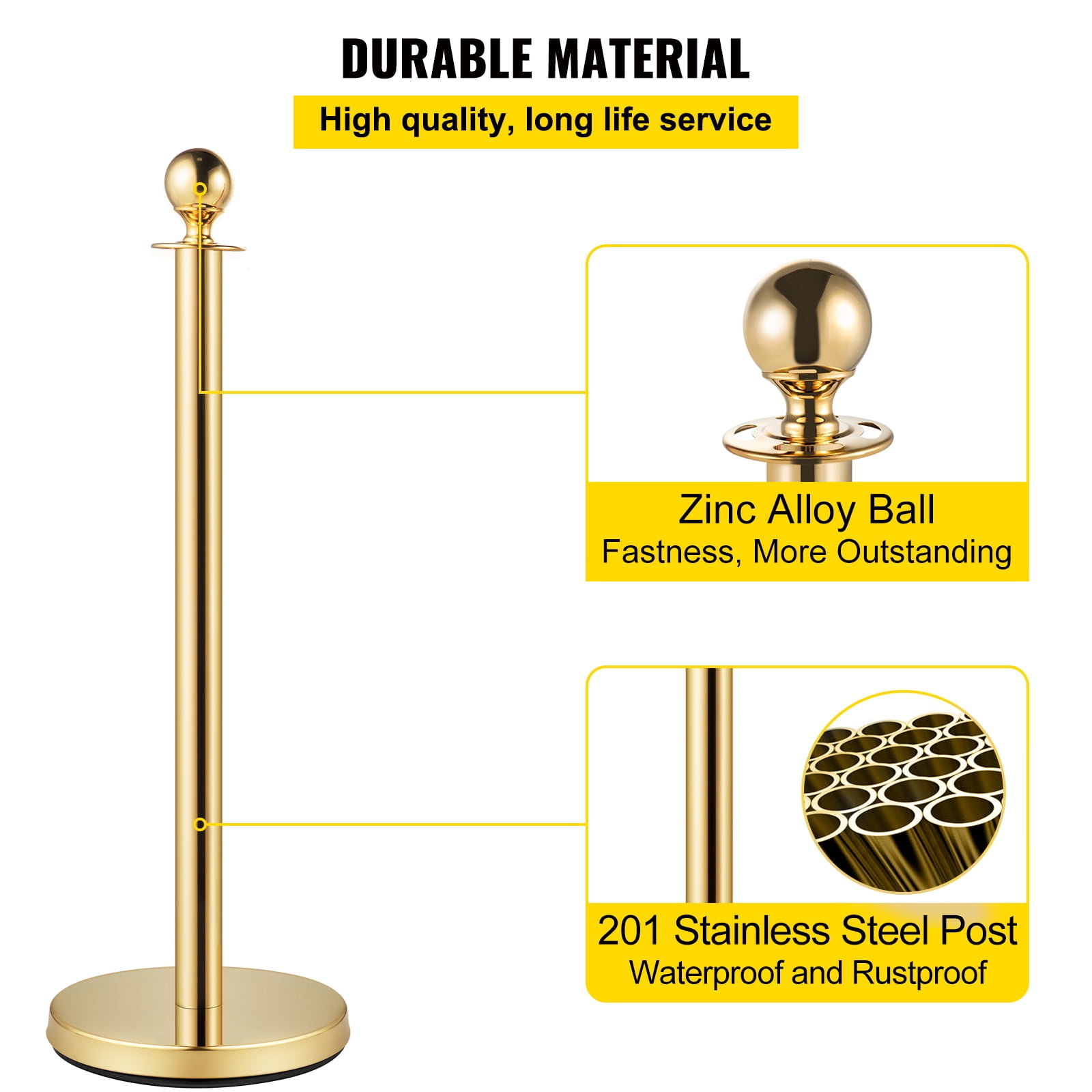 SKYSHALO 4Pcs Stainless Steel Stanchion Posts 2 Red Velvet Ropes Gold 38In Crowd Control Barrier with 5FT Rope for Theaters, Party, Wedding, Exhibition, Ticket Offices, Crowd Control
