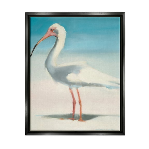 Stupell Industries Egret Portrait Beach Sand Gradient Coastal Painting Black Floater Framed Art Print Wall Art