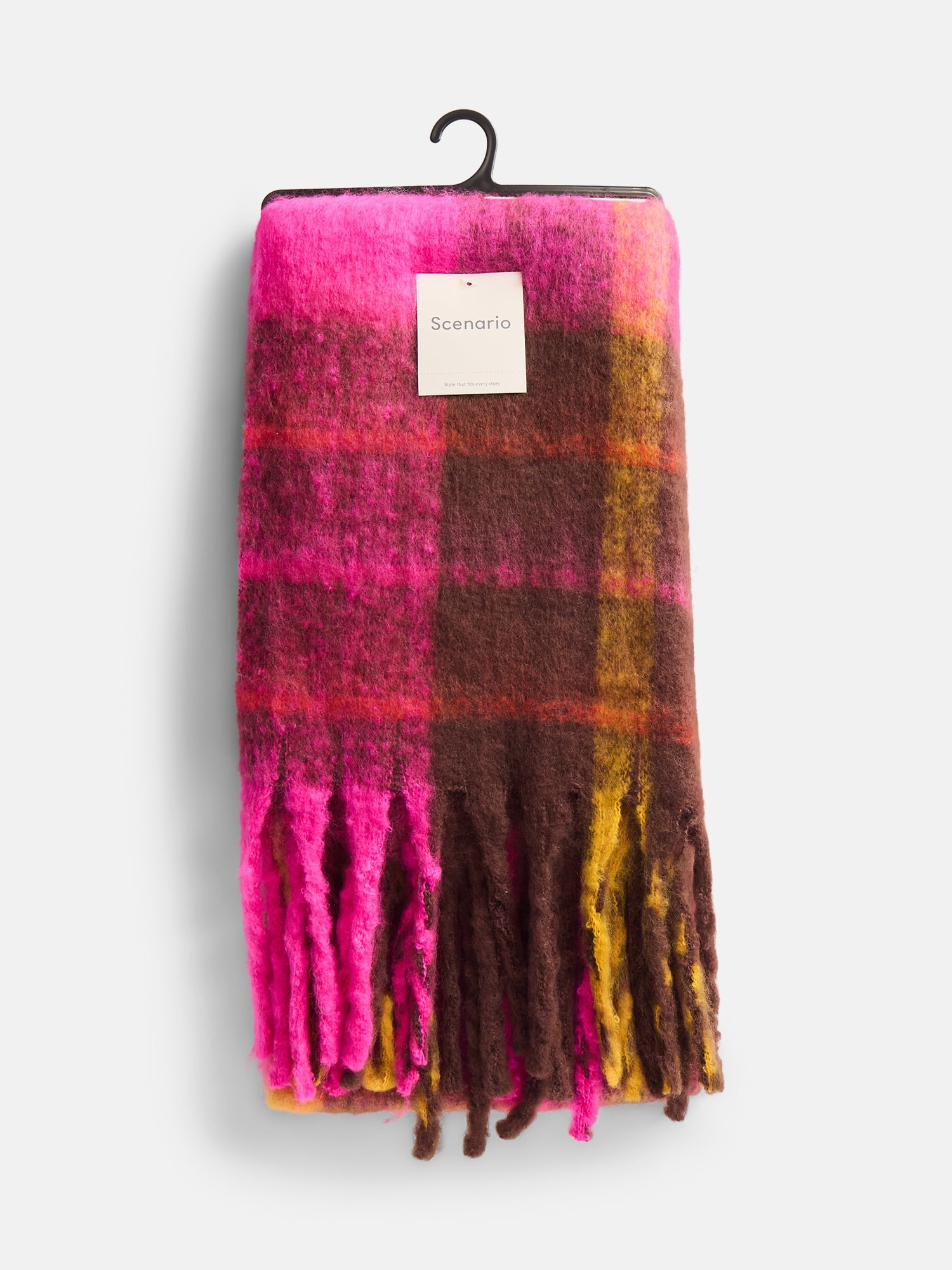 Scenario Women's Heritage Plaid Scarf with Fringe Trim