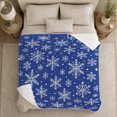 thumbnail image 5 of White Snowflake Pattern on Royal Blue Sofa, Clean Graphic Winter Art for Holiday Lovers, Snowfall Star Motif and Christmas Gift, Cozy Flannel Blanket for Bedroom and Living Room, Home Decor, 5 of 9
