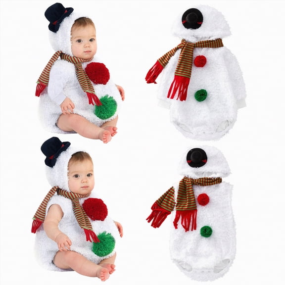 Towmus Baby Girls Boys Christmas Sets Long Sleeve Christmas Snowman Fleece Hoodie Romper Jumpsuit Scarf 2PCS Suits Winter Warm Outfits