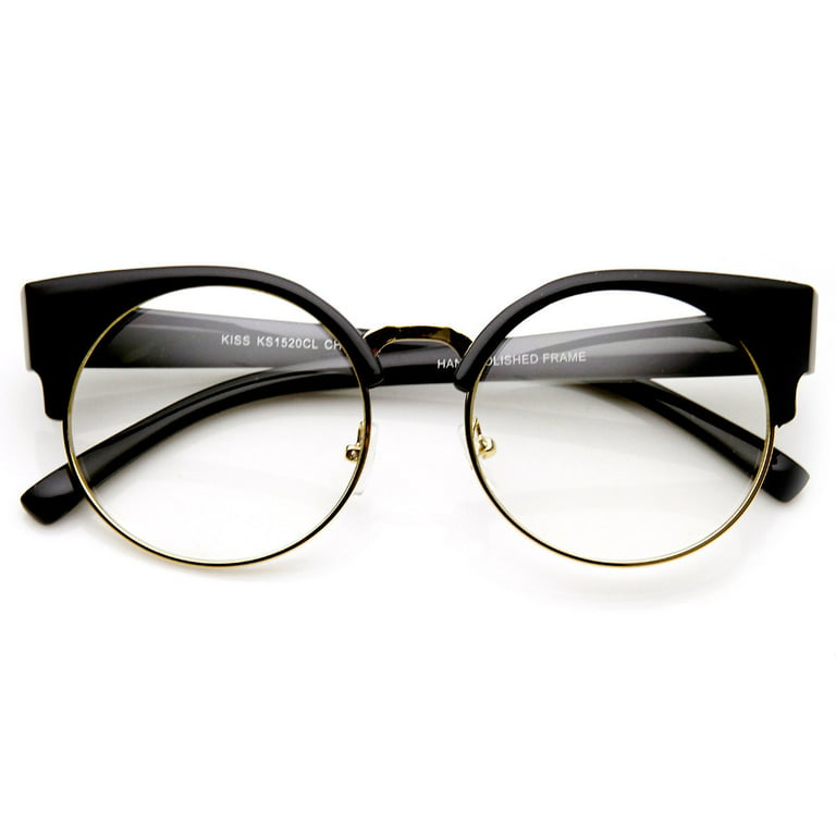 Womens Half Frame Semi-Rimless Clear Lens Cat eye Round Glasses - 9351 