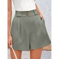 thumbnail image 2 of Womens Casual 2025 Trendy Summer Elastic High Waisted Pleated Side Slit Business Work Shorts Pockets Light Green XXL, 2 of 7