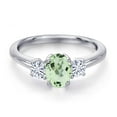 thumbnail image 3 of Gem Stone King 925 Sterling Silver Green Prasiolite and White Moissanite Engagement Ring for Women | 1.07 Cttw | Oval 7X5MM | Gemstone Birthstone | Size 6, 3 of 7