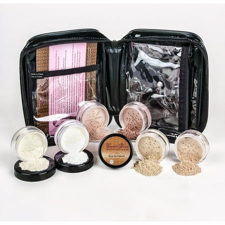 Mineral Makeup XXL KIT w/ COSMETIC CASE Full Size Set Sheer Bare Skin Powder Cover (Pink Bisque)