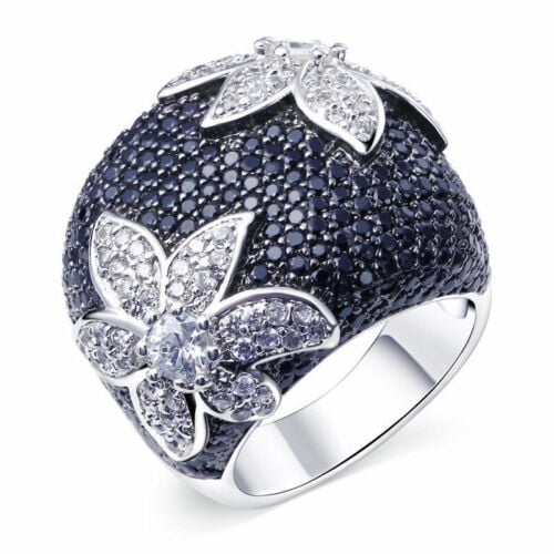Women Charm Flower 925 Silver White Sapphire Wedding Rings