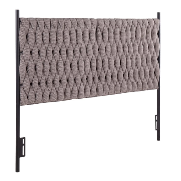 Miekor Furniture Queen Size Headboard in Black Metal and Grey Fabric No3105