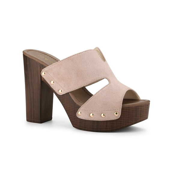 BLISSFUL STEP Women's Faux Suede Platform High Block Heel Slides Sandals Pink 8