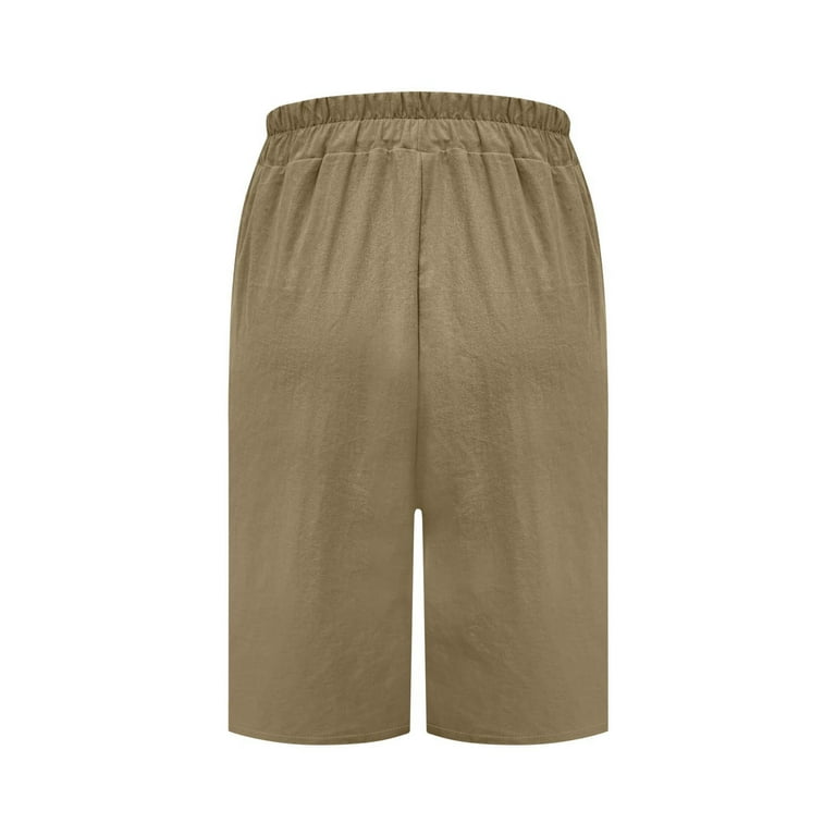 Women's High Waisted Knee Length Cotton Linen, Elastic Waist