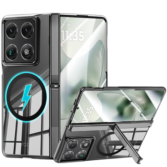 Dteck Case with Front Tempered Glass Screen Protector for Motorola Razr Fold 2026,Shockproof PC Hinge Protection Compatible with Mag Safe Case Kickstand Cover, Black