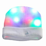 Light Up Hat, Aomeiqi LED Beanie Hat, with 3 Mode Colorful Lights and 1 x Extra Battery, Unisex Knitted Light Hat for Party Sports Walking Jogging Bicycling, White