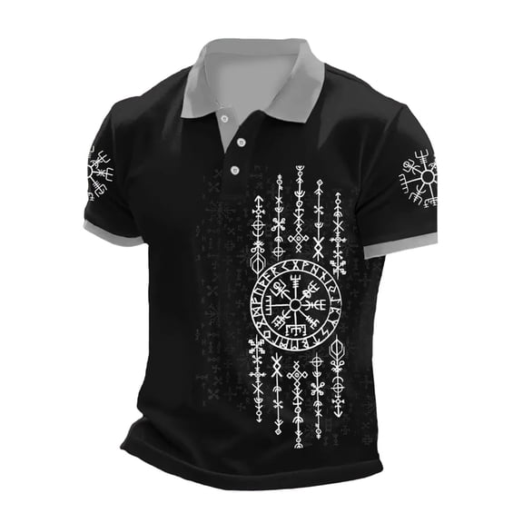 CONROSES Mens Short Sleeve Polo Shirts Viking Mythology Graphic Y2K Collared Polo Shirt for Men Casual Golf Shirts