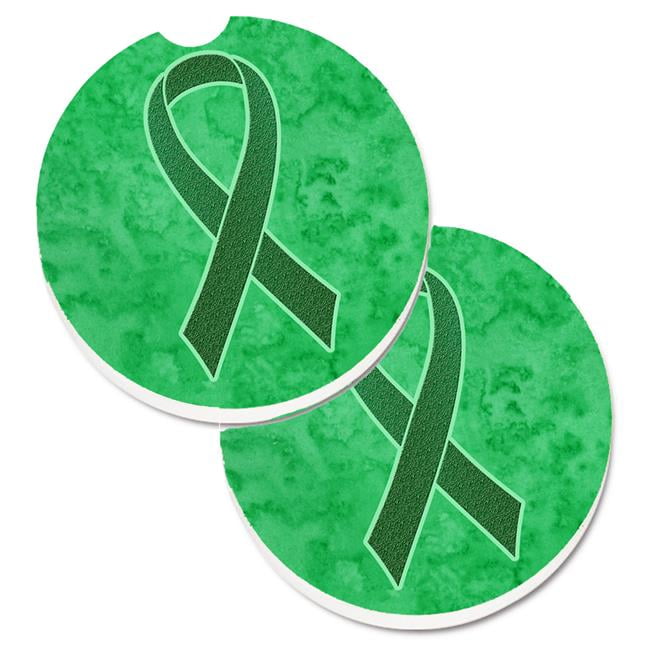 Kelly Green Ribbon for Kidney Cancer Awareness Set of 2 Cup Holder Car
