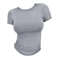 thumbnail image 4 of Baberdicy Women's Crop Top T-Shirt - Summer Thin Round Neck Short Sleeve Pullover, Fashion Tight Fit Belly Shirt for Girls (I | L), 4 of 7