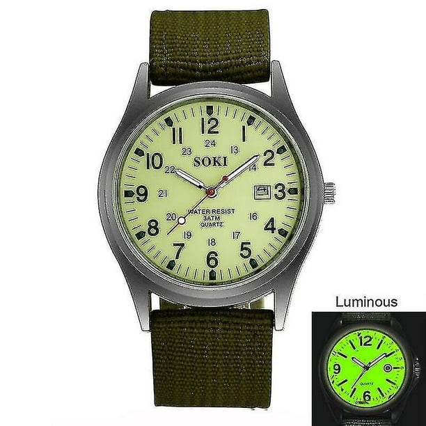 Relojes Soki que brillan en la oscuridad Relojes Tops Marca de lujo Reloj militar para hombre Reloj de cuarzo Reloj militar Fecha con esfera negra Reloj de pulsera deportivo de lujo