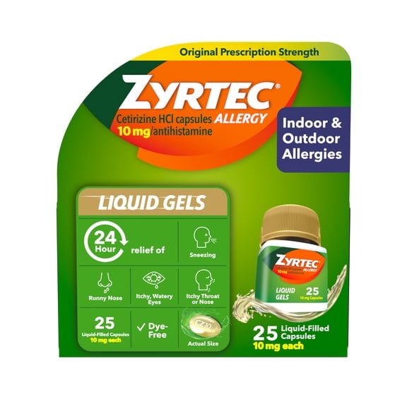 Zyrtec 24 Hour Allergy Relief Antihistamine Capsules, 25 count