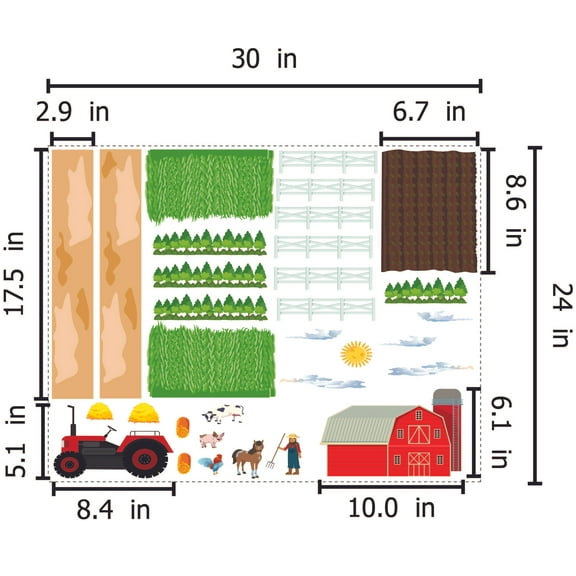 THE CITY - DIY Removable Vinyl Farm Home Bedroom Decal Sheet Kids Bedroom Adhesive Wall Decoration - Multicolored Stick And Peel City Farm Design Repositionable Wall Décor Stickers 30" x 24"