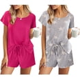 thumbnail image 1 of Ensemble de Pyjama 2 Pcs pour Femmes Manches Courtes Vêtements de Nuit Doux Col Rond Ensemble de Shorts Imprimés avec Poches P-TTG, 1 of 5