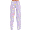 thumbnail image 4 of Adult Easter Pajamas Wide Leg Drawstring Spring Pjs Cute Bunny Print Soft Stretch Waist Pants (Watermelon Red,S), 4 of 4