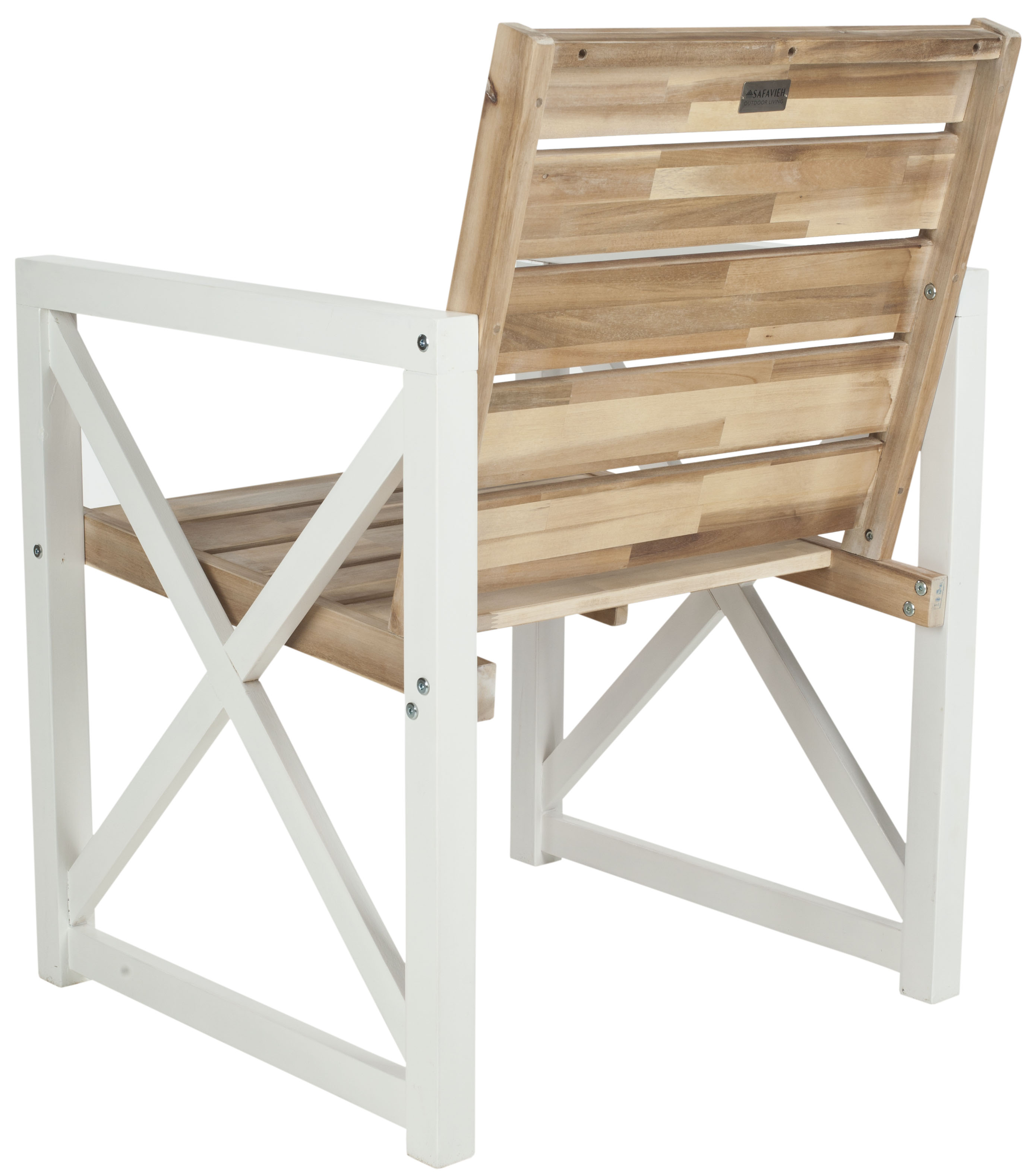 SAFAVIEH Irina Outdoor Patio Acacia Armchair, White/Oak, Set of 2