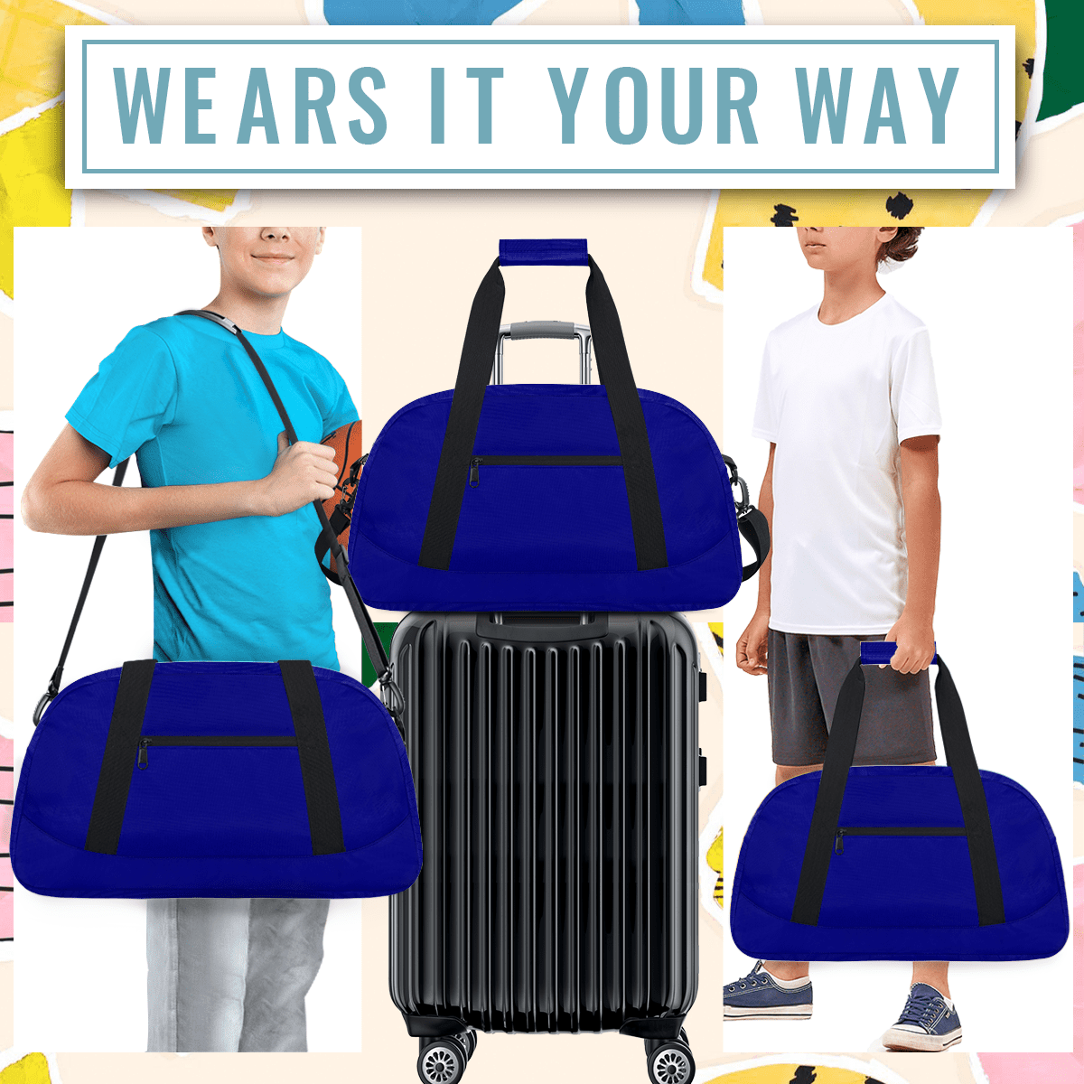 Herdesigns Navy Blue Sports Duffle Bag for Women & Men, Gym Bag Dance Bag Overnight Bag Carry On Weekender Travel Bag