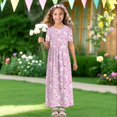 thumbnail image 4 of Uourmeti Girls Summer Maxi Dress Pink Puppy Print Short Sleeve Crew Neck Casual Loose Flowy Tiered Dresses with Pockets, Size 11-12 Years, 4 of 7