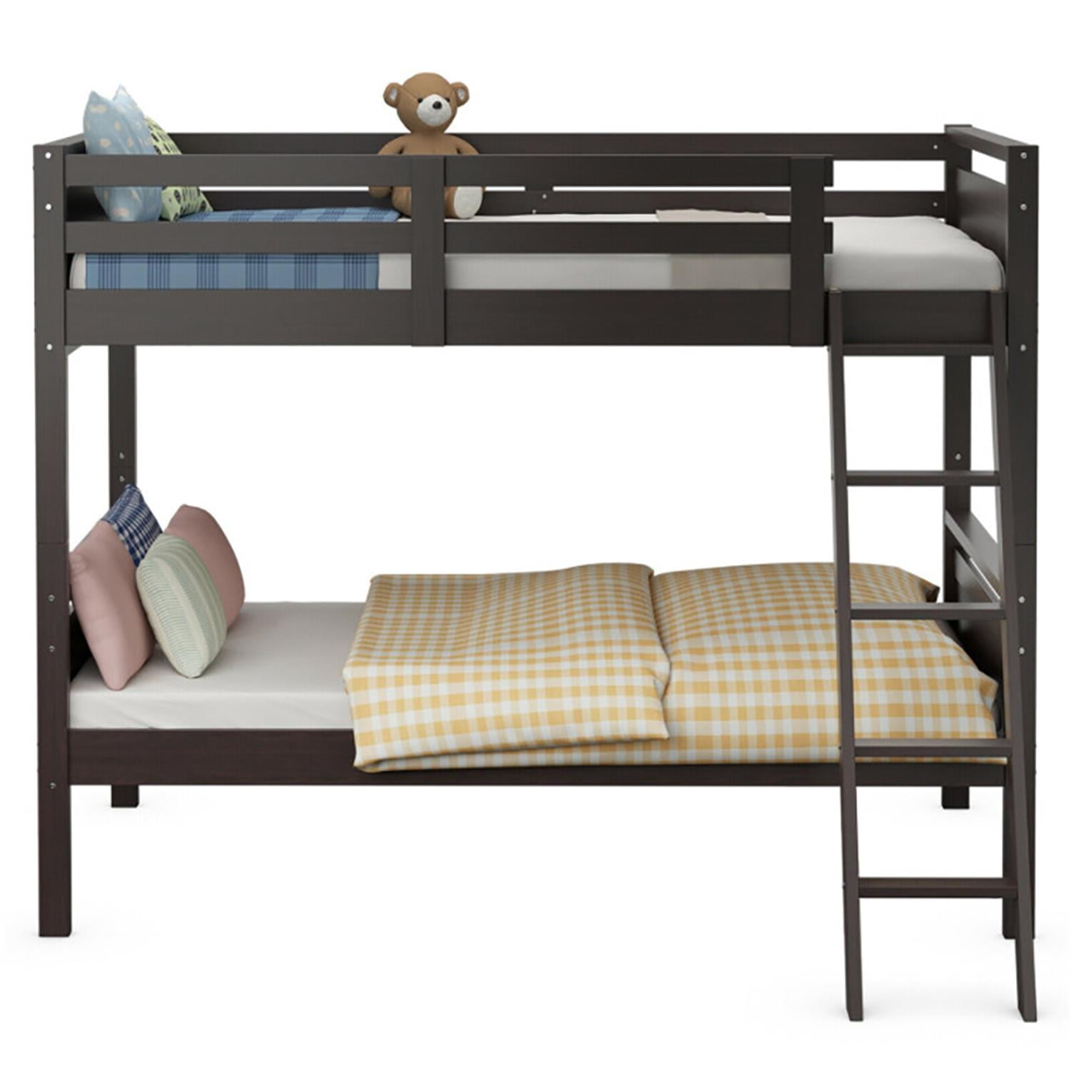 Demi Bonn Twin Over Twin Bunk Bed with Safety Guard Rails and Side Ladder, Convertible 2 Individual Beds Twin Bunk Beds, Bed Frame, Blue
