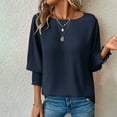 thumbnail image 2 of Stamzod Womens Tops Casual Loose Fit 3/4 Length Sleeve Blouses Summer Solid Color Crewneck Shirts for Women Navy S, 2 of 6