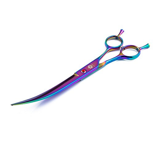 Dream Reach  Inch Twin Tailed Rainbow Curved Blade Pet Grooming Scissors  Dog Hair Cutting Shears with Case (Curved Scissors) 