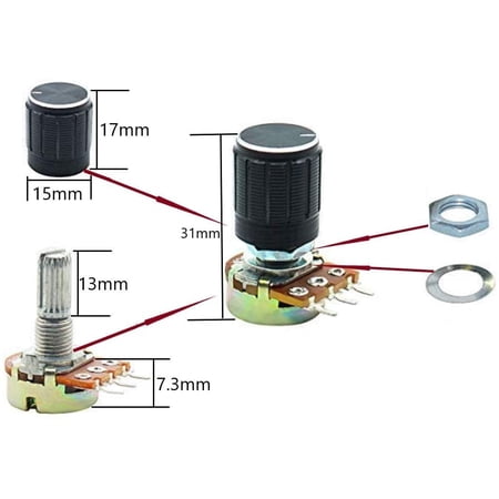 Potentiometer Kit, B5K B10K B20K B50K B100K Ohm Knurled Shaft Linear ...