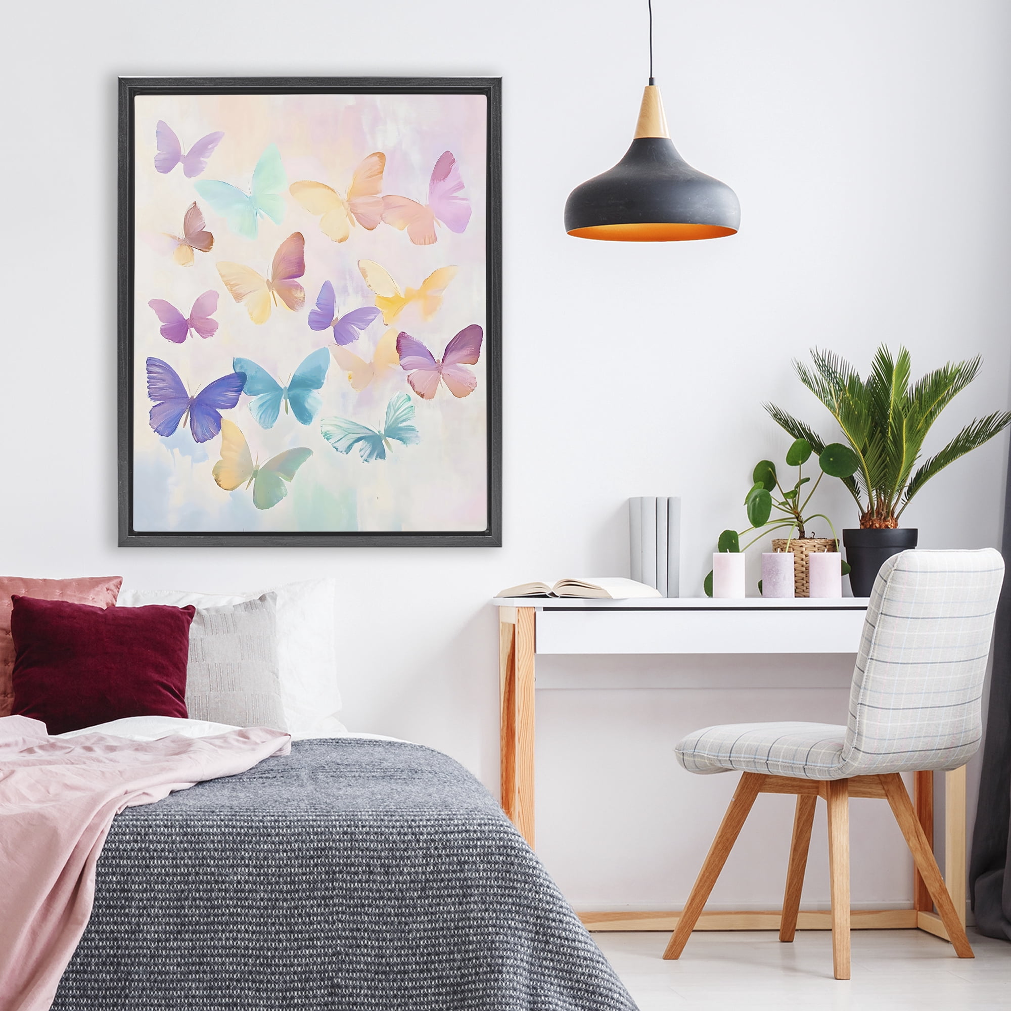Stupell Industries Pastel Butterfly Dreams Black Framed Floater Canvas Wall Art, design by The Prints Vibe