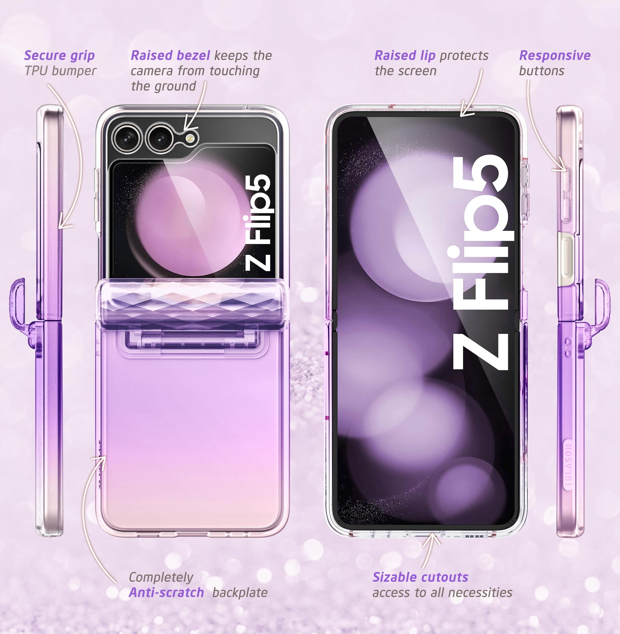 i-Blason Hinge Protection Slim Cell Phone Case for Samsung Galaxy Z Flip 5, Ameth