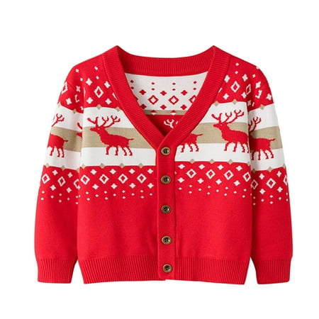 

nsendm Toddler Boys Girls Christmas Cartoon Warm Knitted Sweater Long Sleeve Tops Knitwear Hoodie Jacket for Kids Sweater Red 5-6 Years