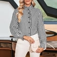 thumbnail image 5 of Mfakffe Long Sleeve Shirts for Women Gingham Plaid Ruffled V‑Neck Button Down Blouse Casual Loose Fit Spring Fall Tops, 5 of 5