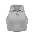 thumbnail image 4 of Blusa corta ajustada sin mangas con botones y cuello en V de Color sólido a la moda para mujer Pompotops  lopia995130, 4 of 9