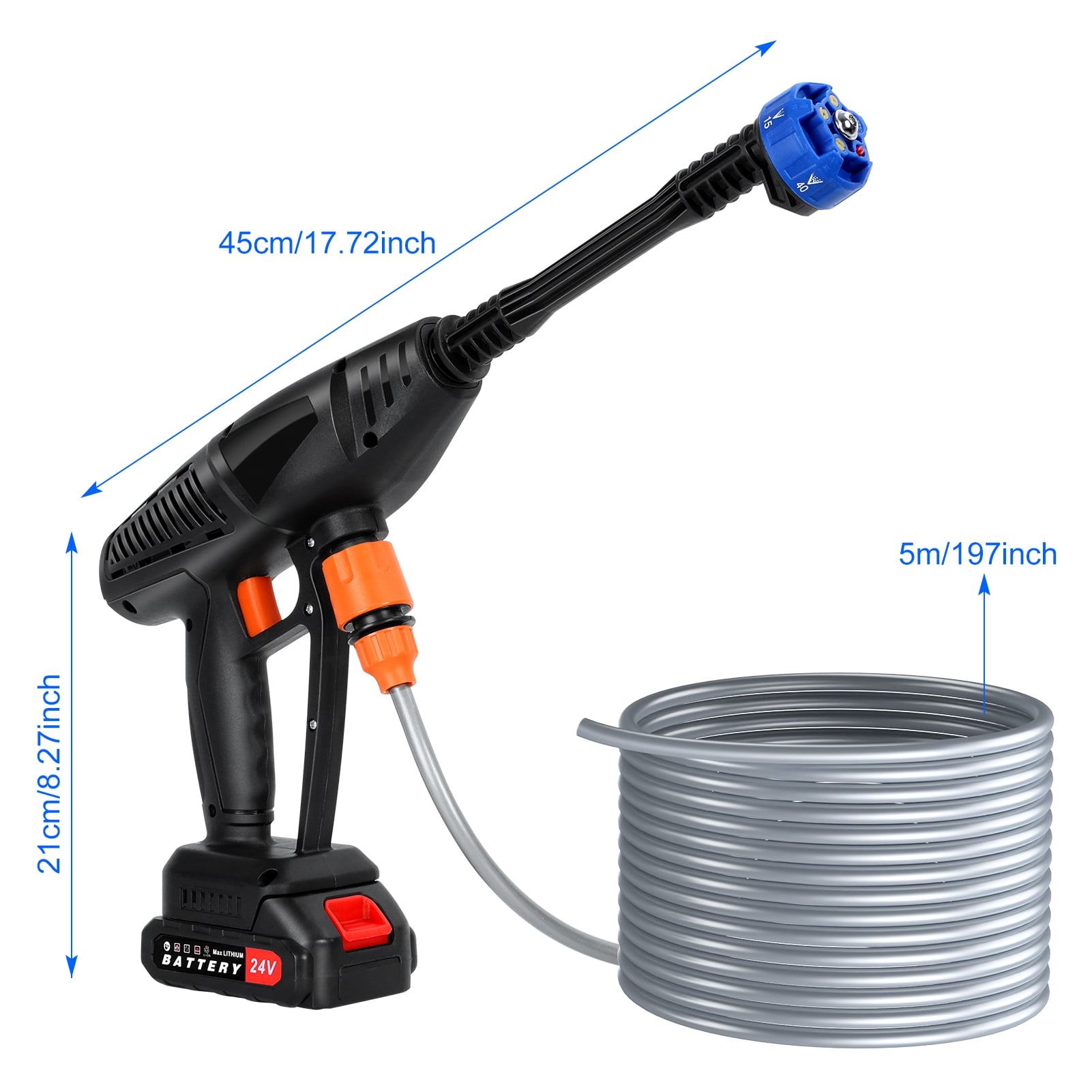Cordless Pressure Washer, 3300 r/min Portable Cordless Power Washer, 24V 1500mAh Battery Powered Pressure Washer, 6-in-1 Nozzle High Pressure Washer Gun, Handheld Pressure Washer for Car,Home,Garden