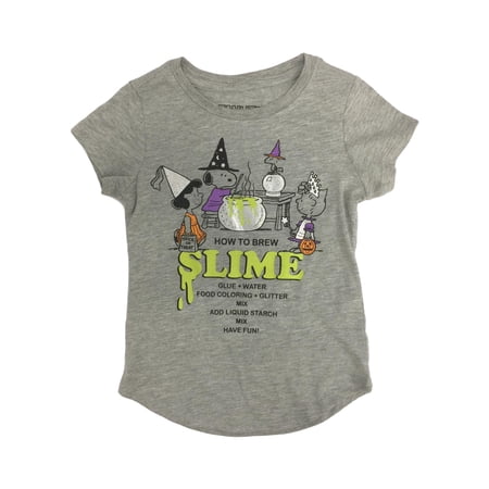 Peanuts Girls How To Brew Slime Gray Snoopy Halloween Short Sleeve Shirt S